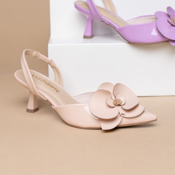 168006 VIAMARTE ZAPATO DESTALONADO DE PUNTA FLOR TACON 6 CMS PALO ROSA NAPA